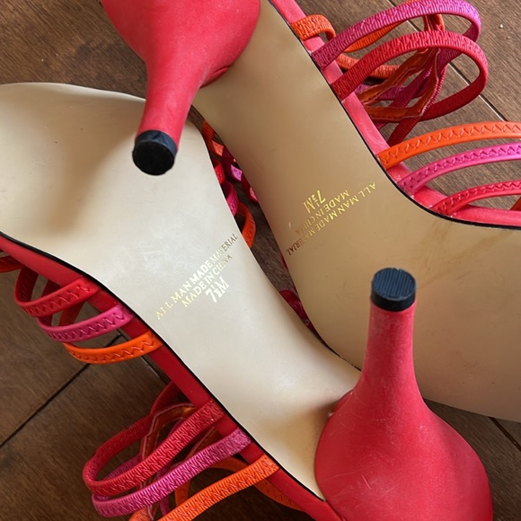 New Apostrophe heels 7.5m red purple orange elastic straps - Picture 6 of 8